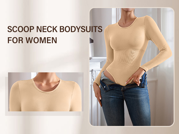 DEANGELMON Seamless Long Sleeve Bodysuits for Women Scoop