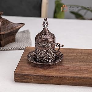 Antique Brown Coffee Set, Ottoman Artistry, Perfect Gift, Care Instructions, Special Box Packaging