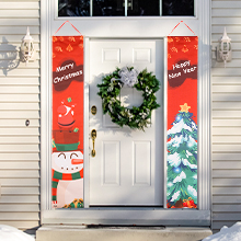 Christmas Door Banner, Christmas Porch Sign with Santa Claua, Snowman and Christmas tree