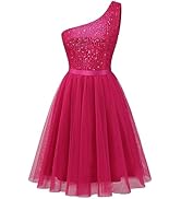 BeryLove Womens Sequin Short Homecoming Dress Formal One-Shoulder Cocktail Dress