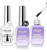 GELLEN Top Base Coat Gel with Nail Dehydrator, 18ml Hema-Free Acid-Free No Wipe Strong Base Ultra...