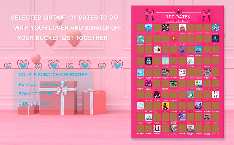 DRCUROTS 100 Dates Scratch Off Poster Couples Bucket List Poster Things