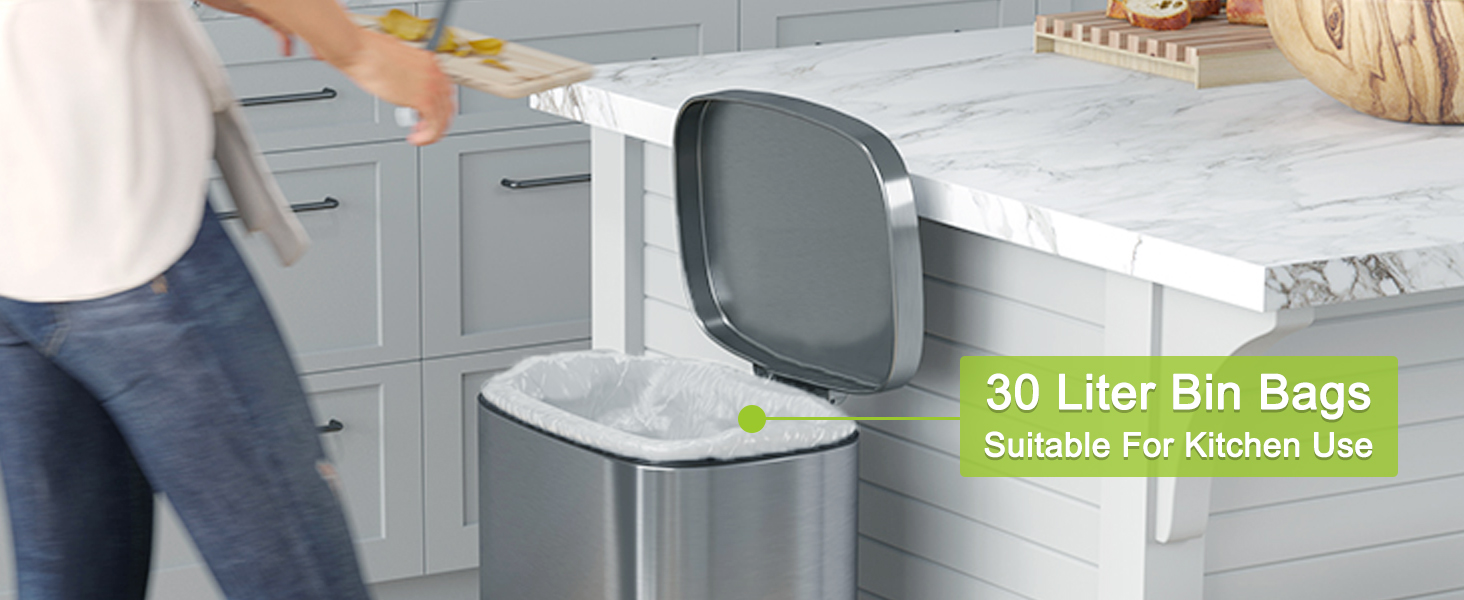 OKKEAI Kitchen Bin Bags 50l Bin Liners White Swing Pedal Waste Bags