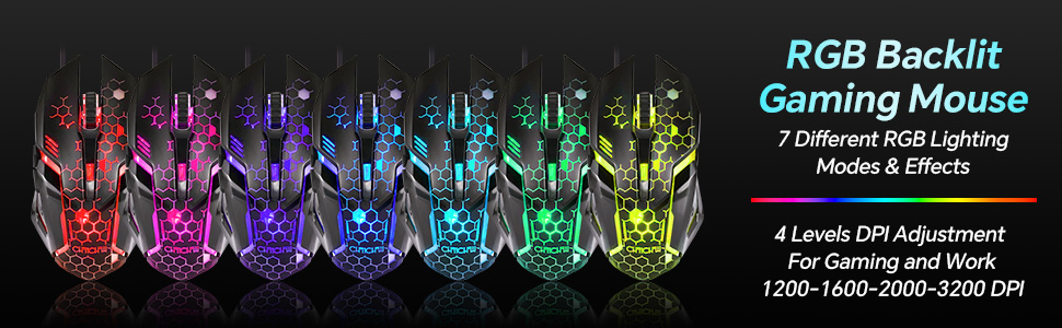 RGB Backlight Gaming Mouse with 7D RGB Lighting Effects