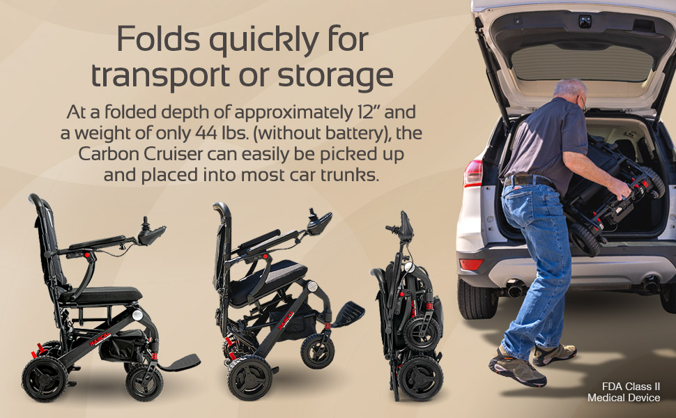 Image showing how the Carbon Cruiser folds and fits into a vehicle.