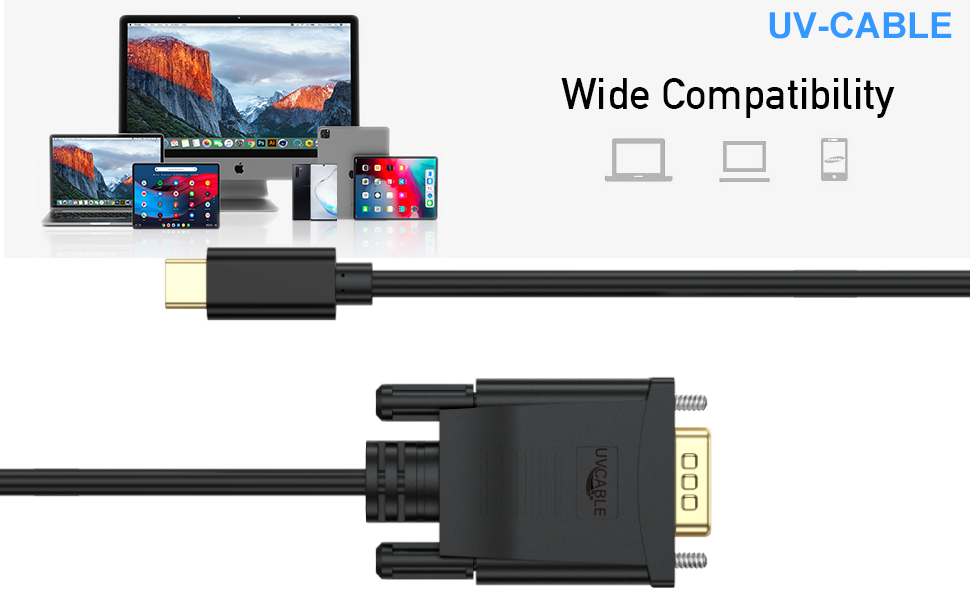 USB C to VGA Cable 6ft, UVCABLE USB TypeC to VGA Male