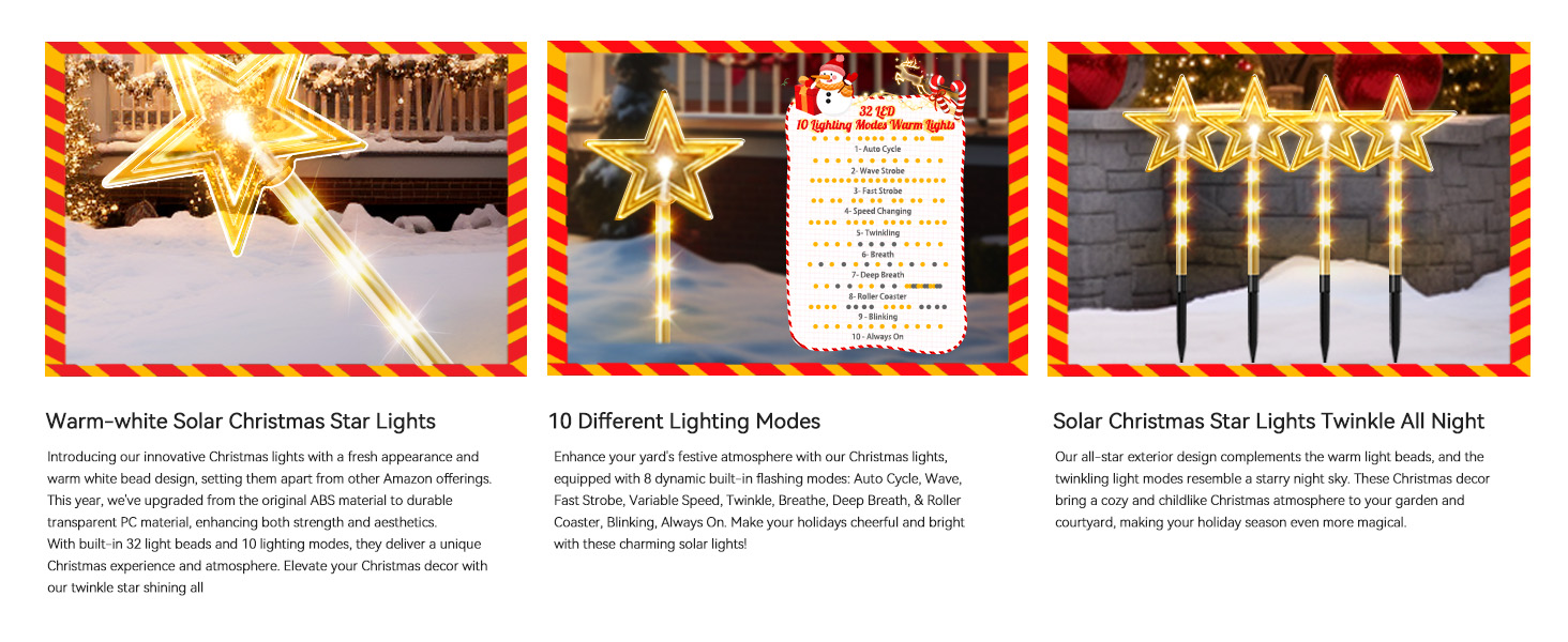 8 Pack Christmas Decorations Outdoor, RECHOO Twinkling Big Star Solar Christmas
