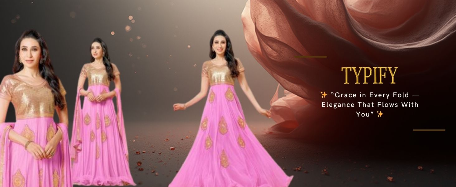 pink and gold georgette Anarkali suit for women – semi-stitched party wear with dupatta