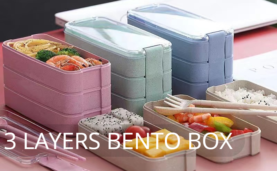 Bento Box Lunch Box, 3 Layers Lunch Containers for Adults and Kids