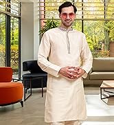 SKAVIJ Men's Kurta Pajama Set Art Silk Wedding Party Dress
