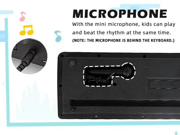 The microphone is behind the keyboard