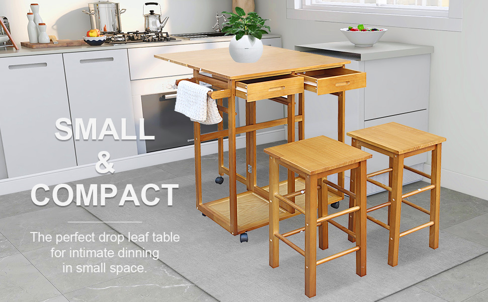 3Pcs Drop Leaf Tables for Small Spaces, Wooden Dining
