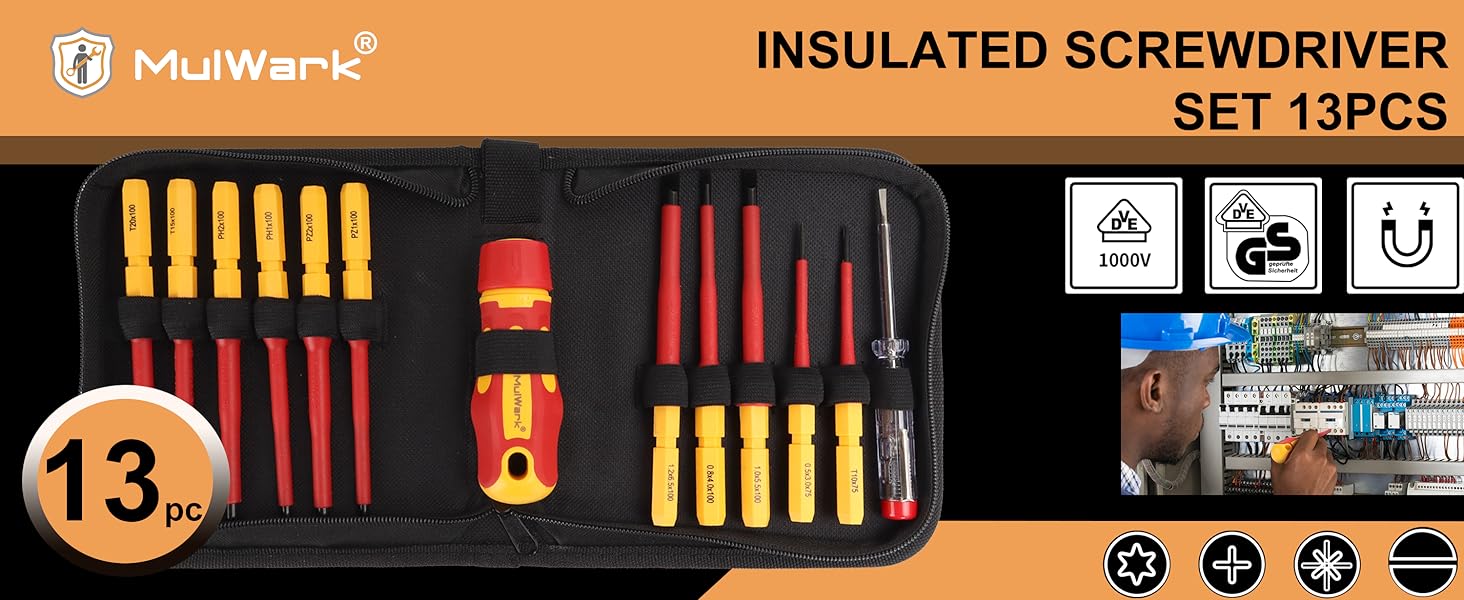 Mulwark 13Piece Premium CRV Insulated Screwdriver Set