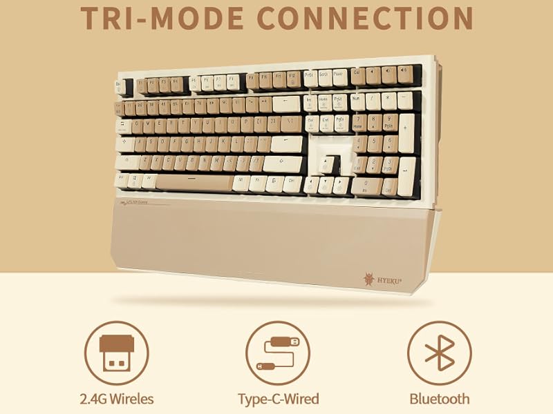 Wireless Triple Mode Bluetooth 5.0/2.4G/USB-C Hot Swappable Mechanical Keyboard w/Wrist Rest
