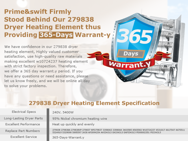 279838 Dryer Heating Element fit for Whirlpool for Maytag fit for Kenmore 110 parts