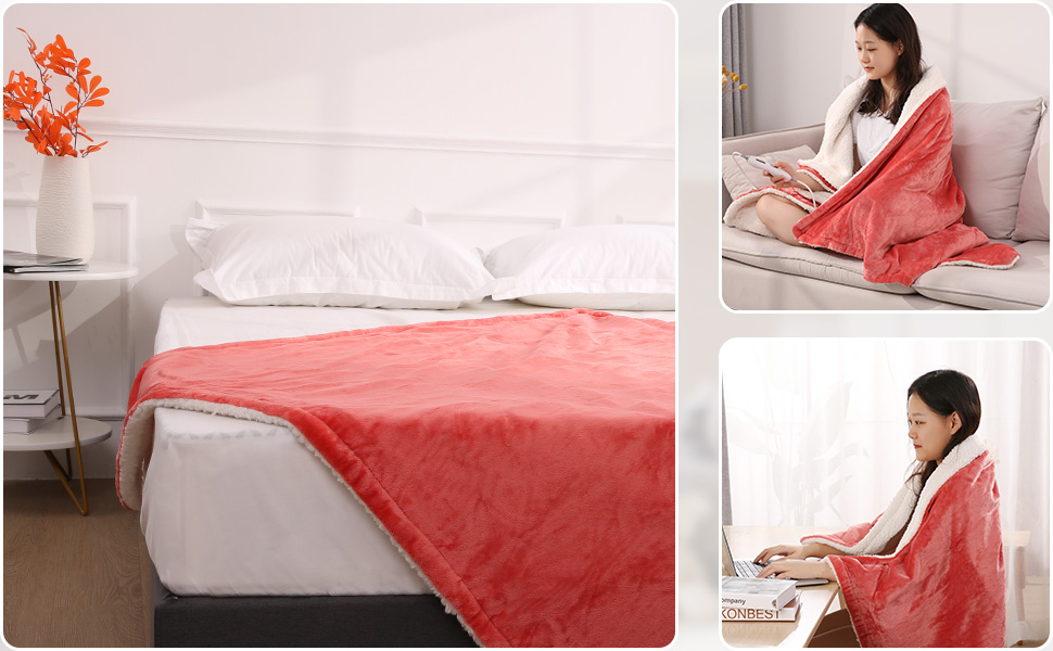 Heated Blanket, Electric Throws Lightweight Soft Double