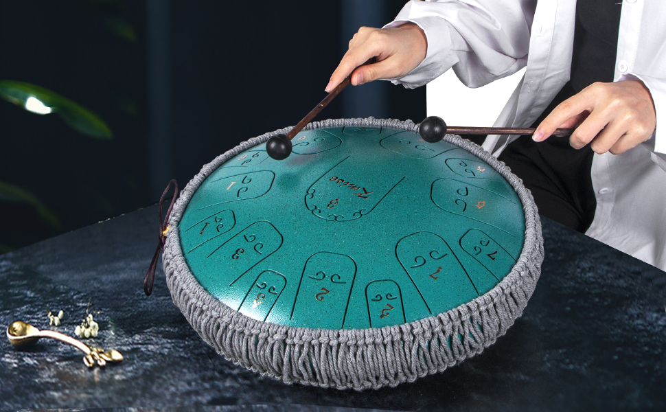 Kmise Steel Tongue Drum,14 Inch 15 Notes Handpan Drum Kit