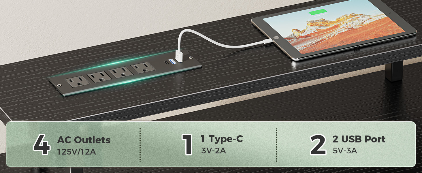 Huuger Computer Desk with Power Outlets and LED Lights, 47