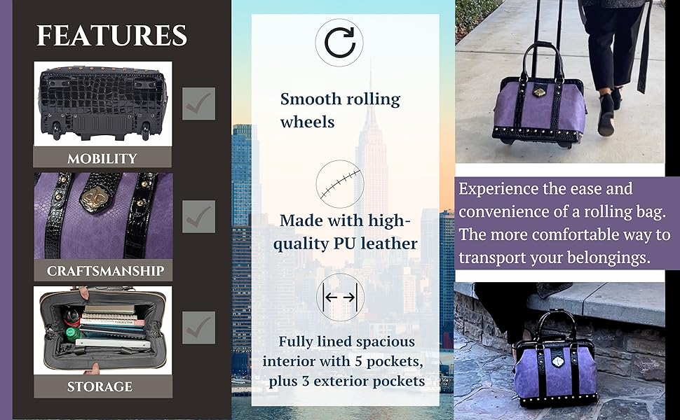 b000wioovq b01m3pekcv rolling office bag rolling briefcase for women tote bag luggage purple