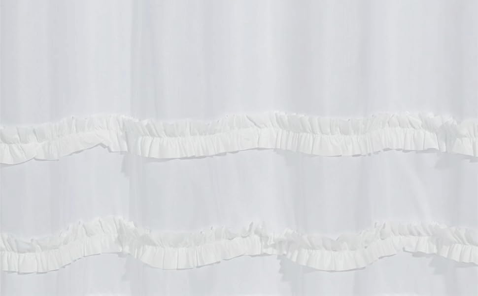 YmarisisiY White Stripe Ruffle White Shower Curtain，White