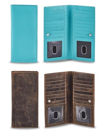 wise owl accessories long wallets for women men rfid blocking cognac blue multicolor