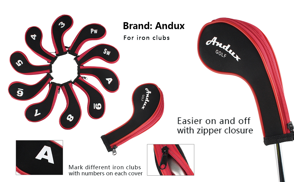 Gpeh 12pcs neoprene zippered golf iron club head covers with number