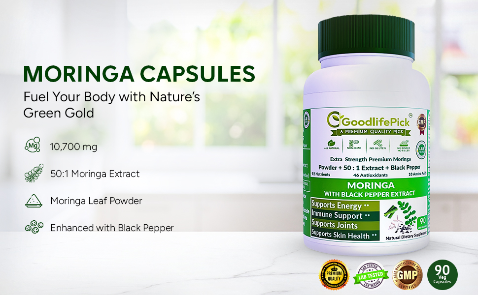 SPN-SELR, Premium Moringa Capsules with Black Pepper. Moringa Oleifera Powder