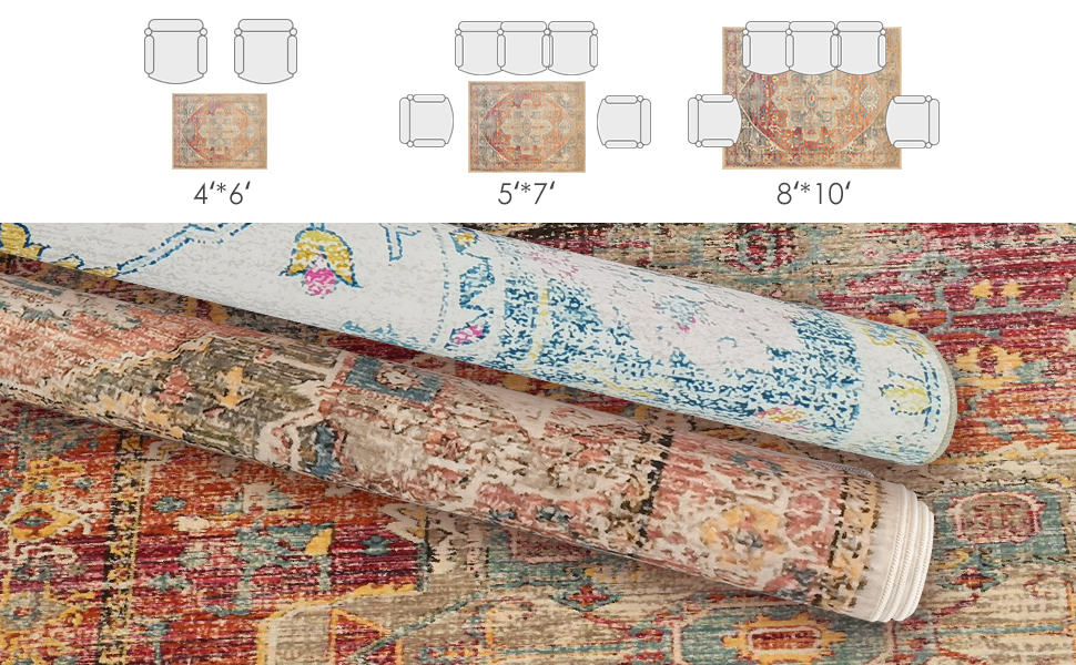 INGEROOM 5x7 Area Rug Washable Boho Rug Area Rug NonSlip NonShedding Faux Wool