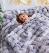 Lotus Karen Faux Fur Throw Blanket Tie-Dye Gray - Big Bubble Rabbit Fluff Blanket for Couch, Smal...