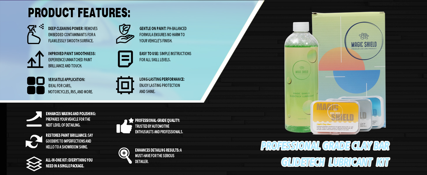 Magic Shield Clay Bar Kit ProfessionalGrade Car Detailing, Deep