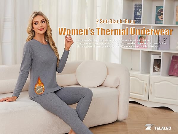 トップス SECOND/LAYER VEAL THERMAL WHITE TELALEO 2 Sets Thermal Underwear for Women Long Johns Double