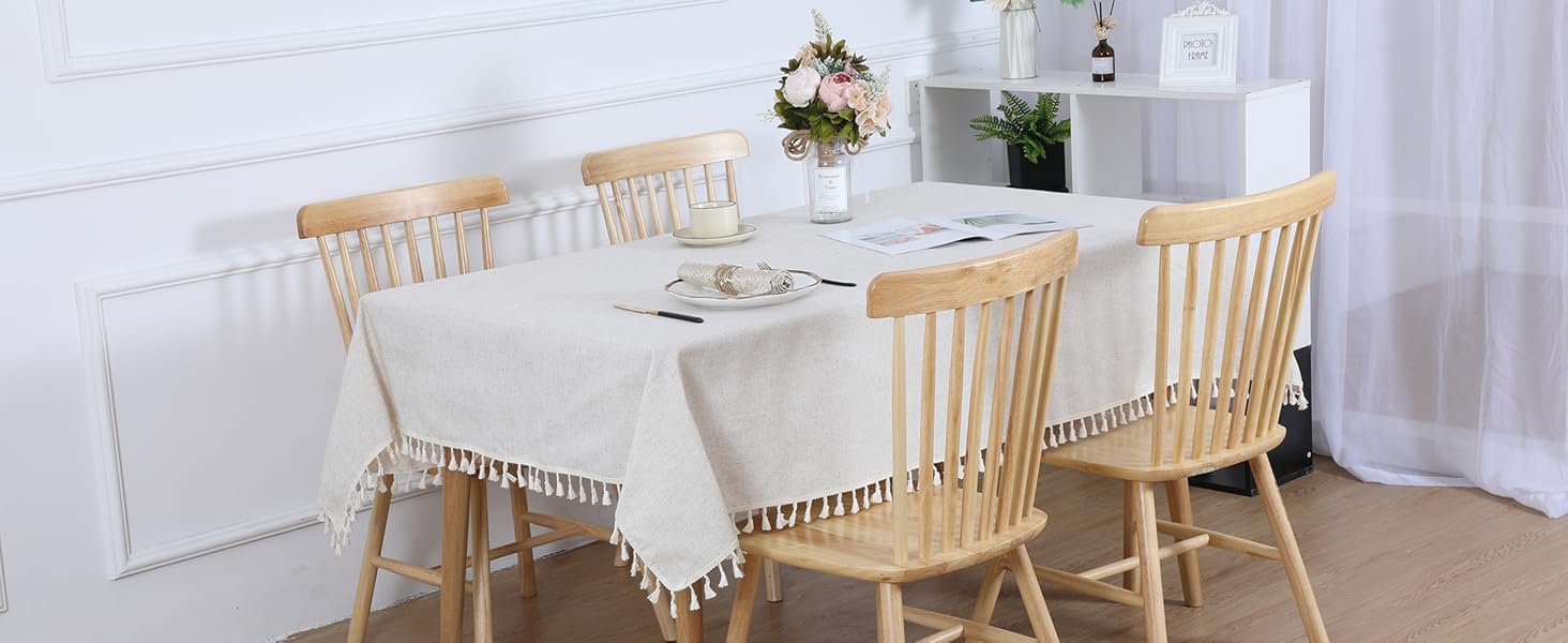 SUCHDECO Tablecloth Rectangular Beige Cotton Linen Table Cloth Solid