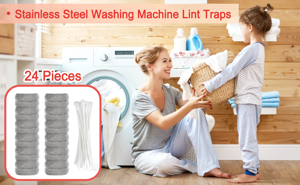 24 Pack Lint Traps for Washing Machines, Stainless Steel