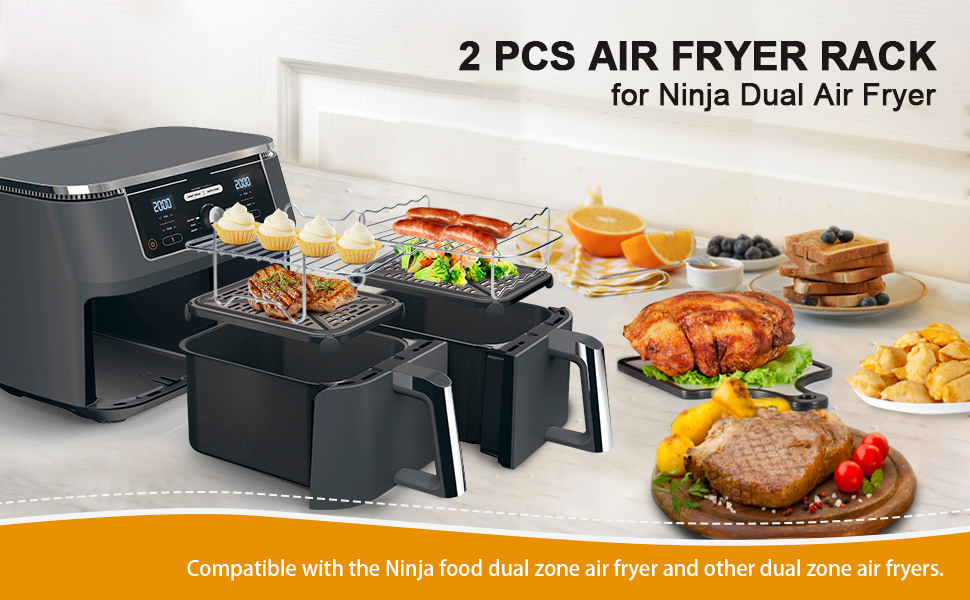 2 Pcs Air Fryer Rack for Double Basket Air Fryers, MultiPurpose Air
