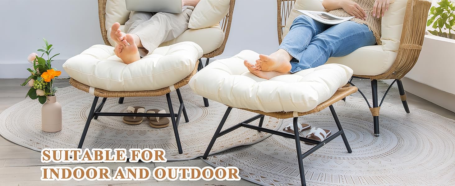 outdoor patio backyard porch deck balcony wicker rattan ottoman footrest footstool hassock cushions