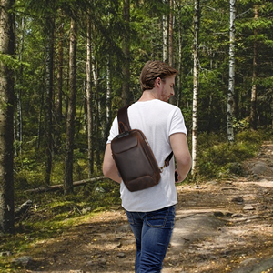 anti theft leather sling backpack bag for men with combination lock brown crossbody shoulder bag