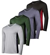 Real Essentials 4 Pack: Men's Dry Fit Long Sleeve V-Neck Active T-Shirt - Athletic Outdoor UPF 50...