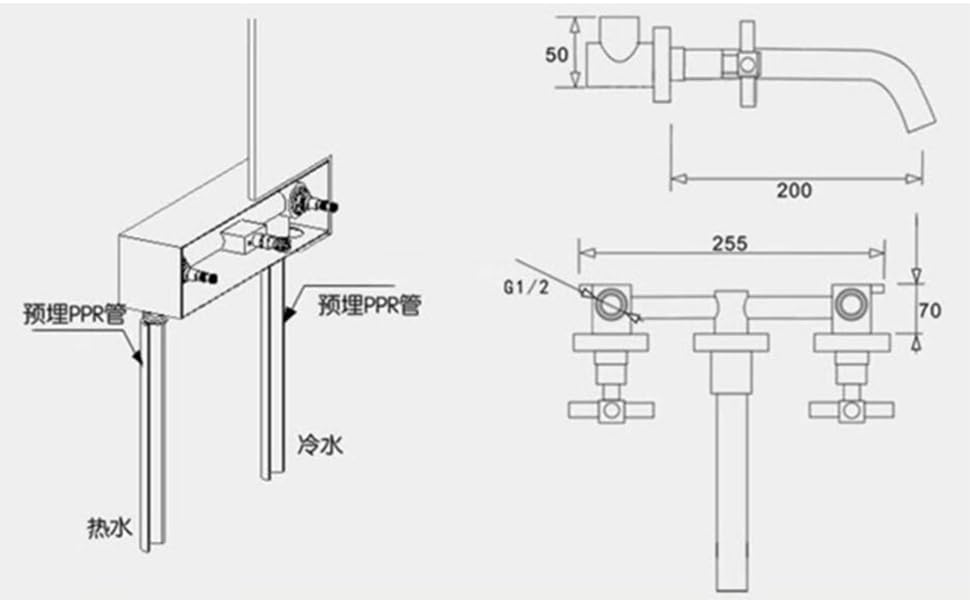 Wall Mount Tub Filler Faucet Gold High Flow Bathtub Faucet Two Handles