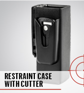 A picture of law enforcement equipment. Text reads: Restraint Case with Cutter.