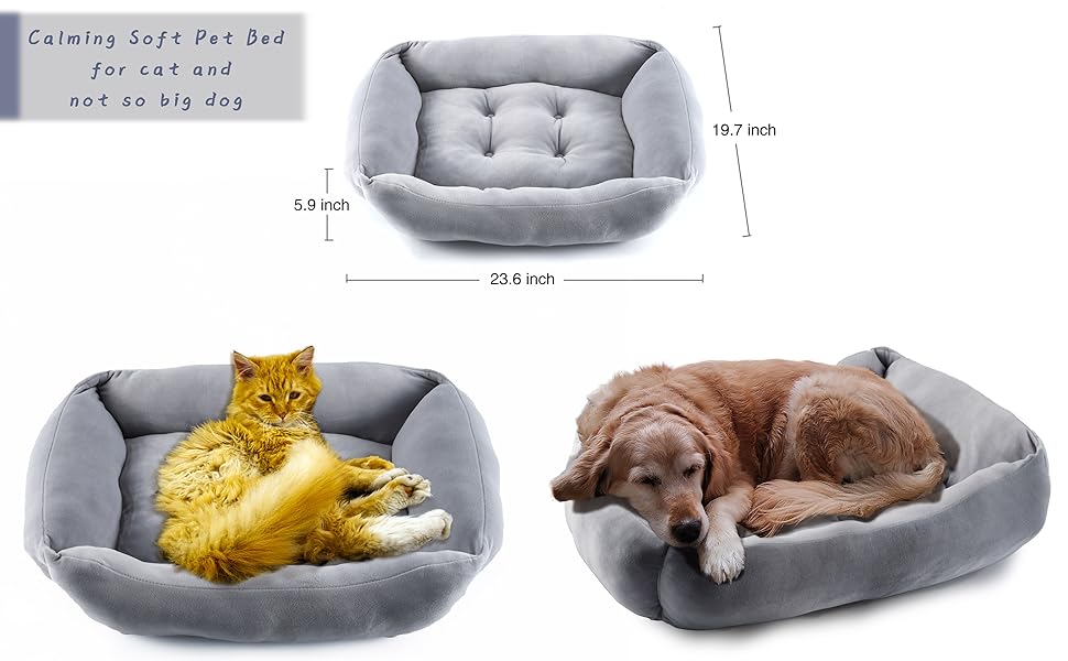 Calming Soft Cat Bed for Indoor Cats Large Rectangle Cat Bed Machine Washable 23