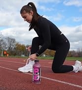 Protein sports drink with athlete tying their shoes in the background