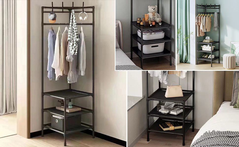 Corner Coat Racks Stand for Entryway, Storage Shelf Organizer with 4