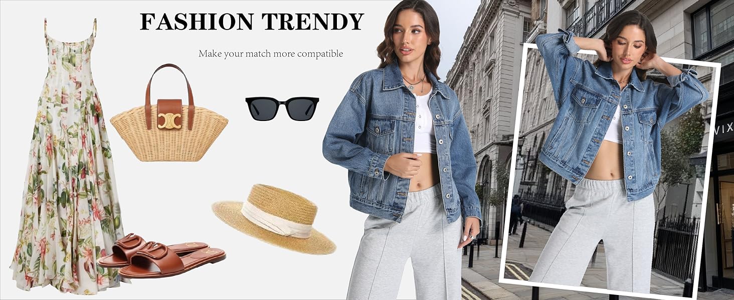 Women&#39;s Denim Jackets Long Sleeve Loose Fitted Jean Jacket Coats