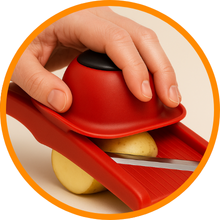 protetor de alimentos, segurança no uso, evitar cortes, pegador ergonômico, proteção ao fatiar