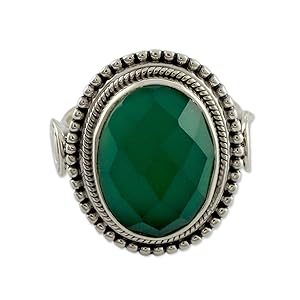 NOVICA Artisan Handmade .925 Sterling Silver Cocktail Ring with Green Onyx India Bright Cobalt