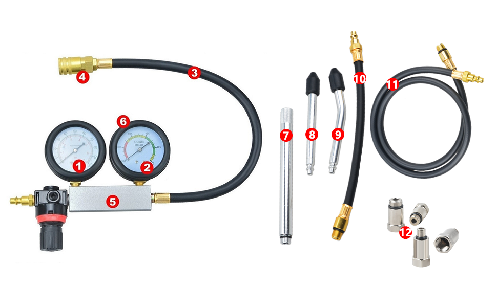 Prokomon Engine Cylinder Leak Down Tester Kit;Gasoline Engine Leakdown Tester Kit with Extension