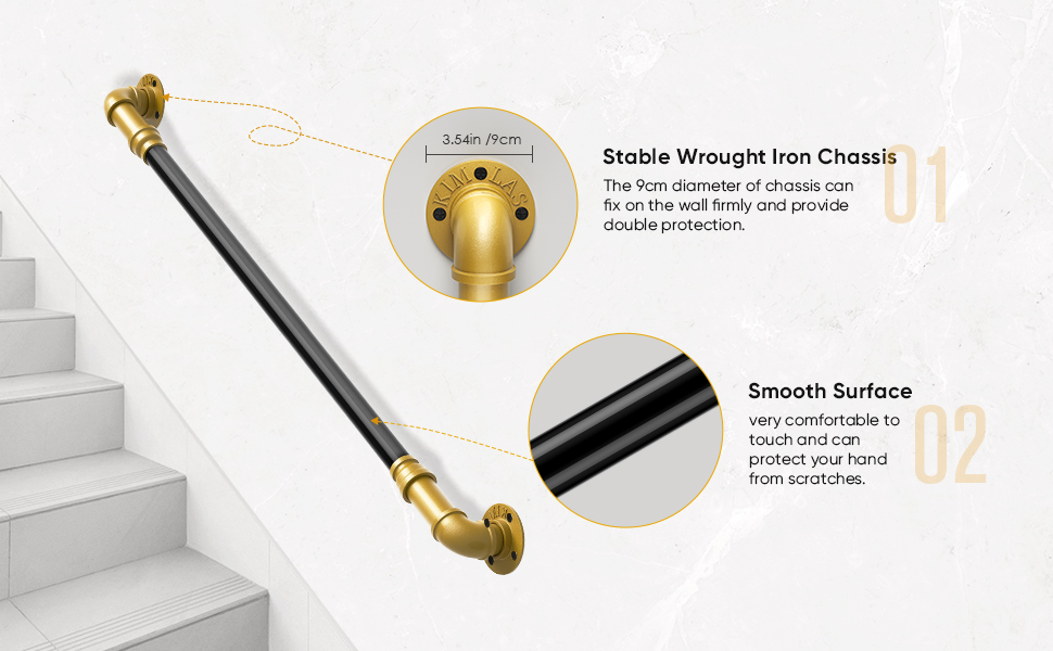 Handrails for Staircase, Potuem 1/1.5/2/3m Indoor Outdoor Handrails for