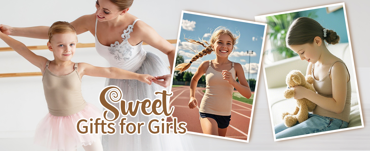 Camisole Tank Tops for Girls, Stretch Undershirts Comfortable Camis with Clear Straps and Silicone Cover 6 girls dance top