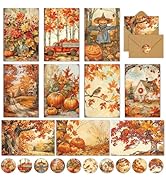 FYSUIMU 50 Pack Fall Cards Boxed Truck Pumpkin Leaves Greeting Cards with Envelopes Stickers Glue...