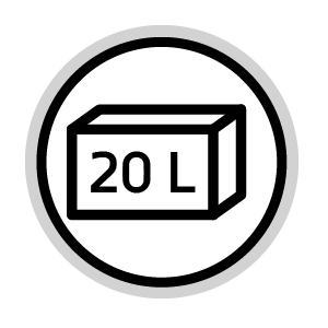 Einfache schwarz-weiße Symbol- oder Logo-Designs mit kreisförmigen Formen und Text mit der Aufschrift „20 L“